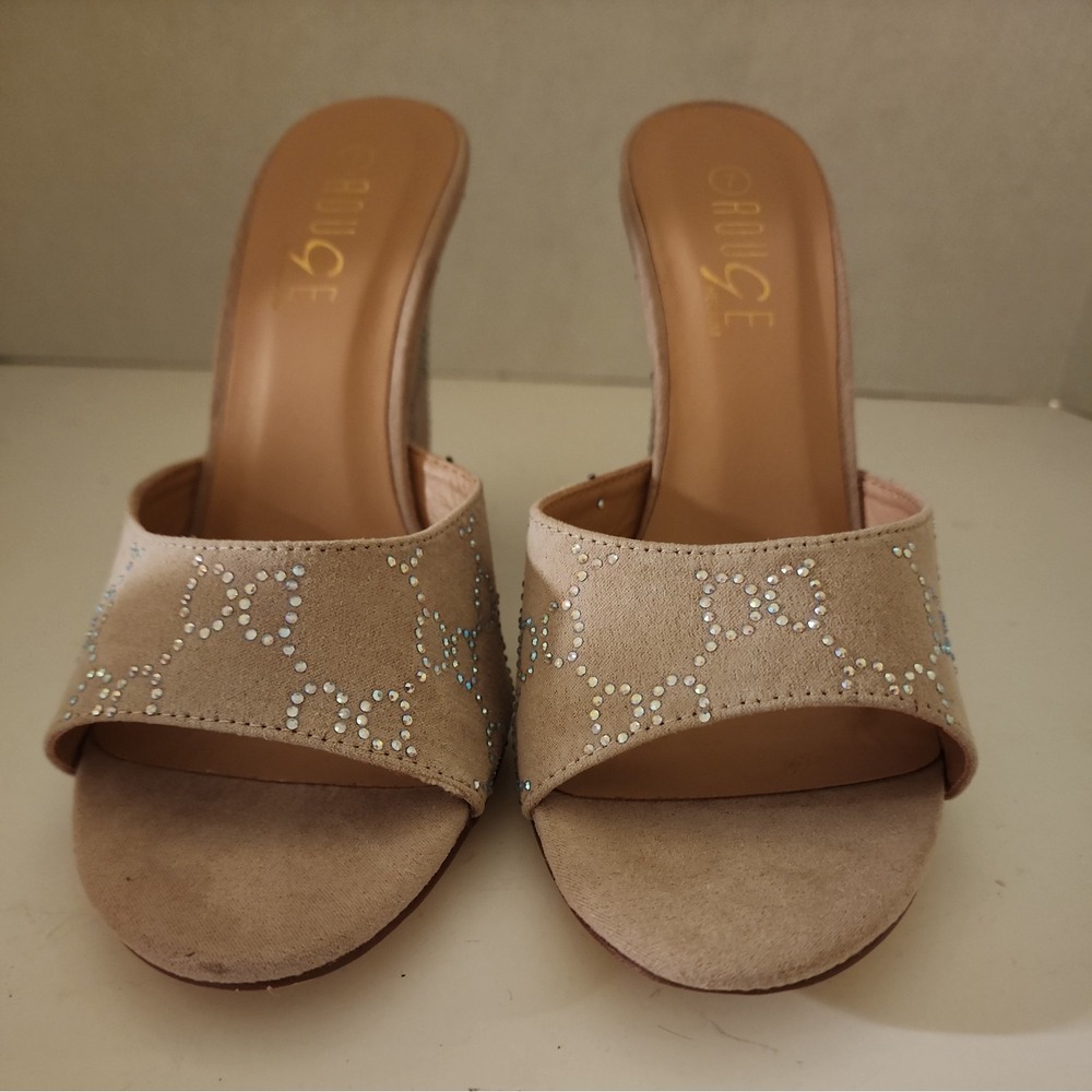 ROUGE Womens Size 7 Rhinestone Slip On Dreamer Wedge Heels Sandals Shoes